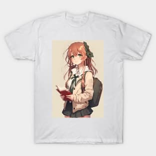 Anime Cute Girl Student in sexy outfit with backpa T-Shirt